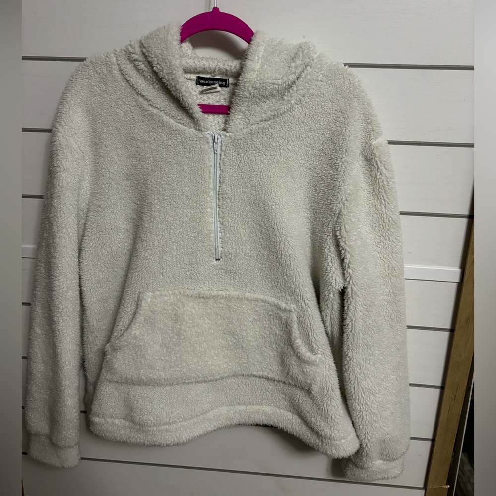 Ivory Furry Zip-Up Hoodie